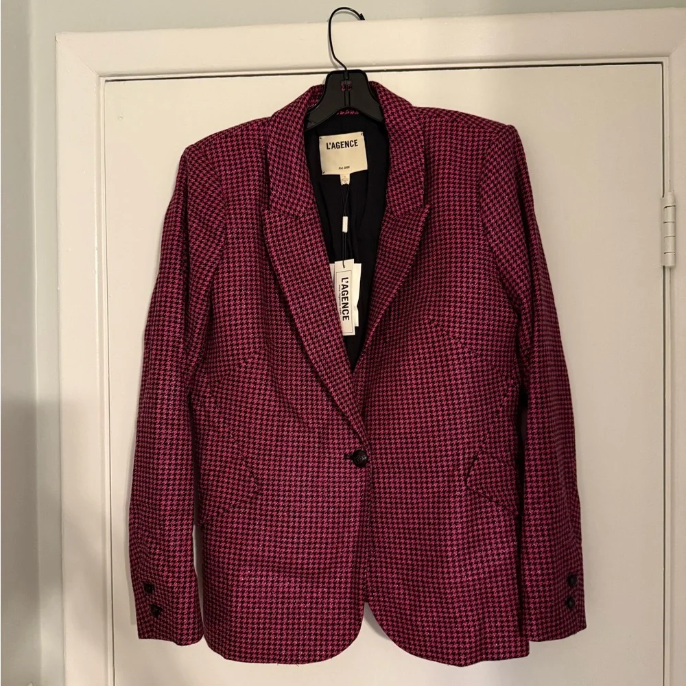 L’Agence Pink and Black Houndstooth Chamberlain Blazer - Picture 4 of 9